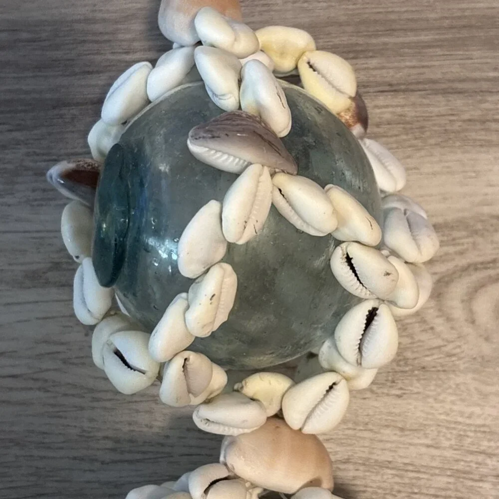 Vintage Japanese Fishing Float Glass Balls Shell Netting Nautical Coastal Decor